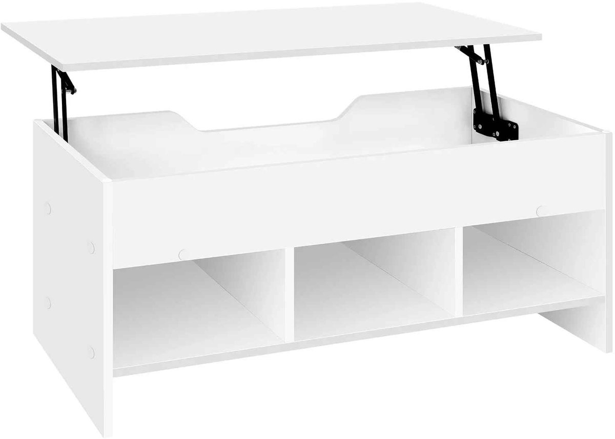 CORE Salontafel met Opbergruimte - Opklapbare Koffietafel met Verstelbaar Tafelblad - In Hoogte Verstelbare Rechthoekige Bijzettafel - Multifunctionele Banktafel met Verborgen Opbergruimte - Modern Design - 95x51x45cm - Wit