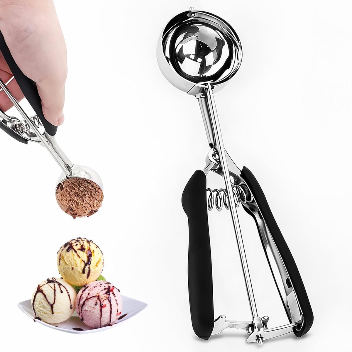 IJsbolvorm van 304 roestvrij staal met trekker, vaatwasmachinebestendig, ideaal voor ijs, meloenballen en aardappelpuree