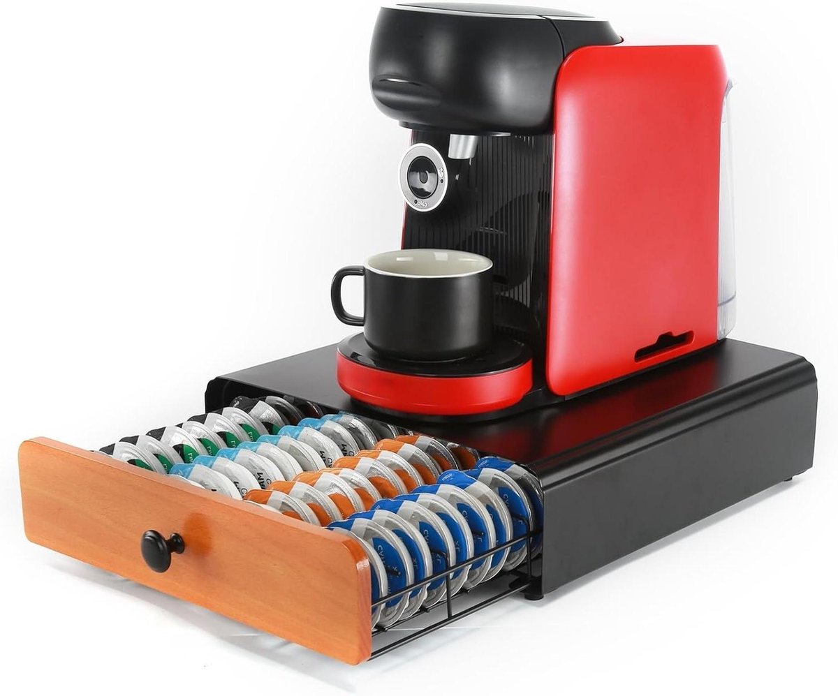Koffiecapsule Houder - Opbergdoos Lade - Keuken Organiseren - Met Lade - 64 Cups - Zwart