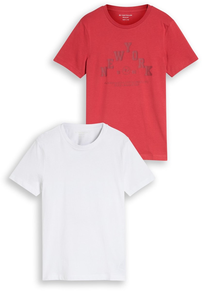 Tom Tailor - Basic T-shirt in een set van 2 - Maat 164 - fresh cardinal red