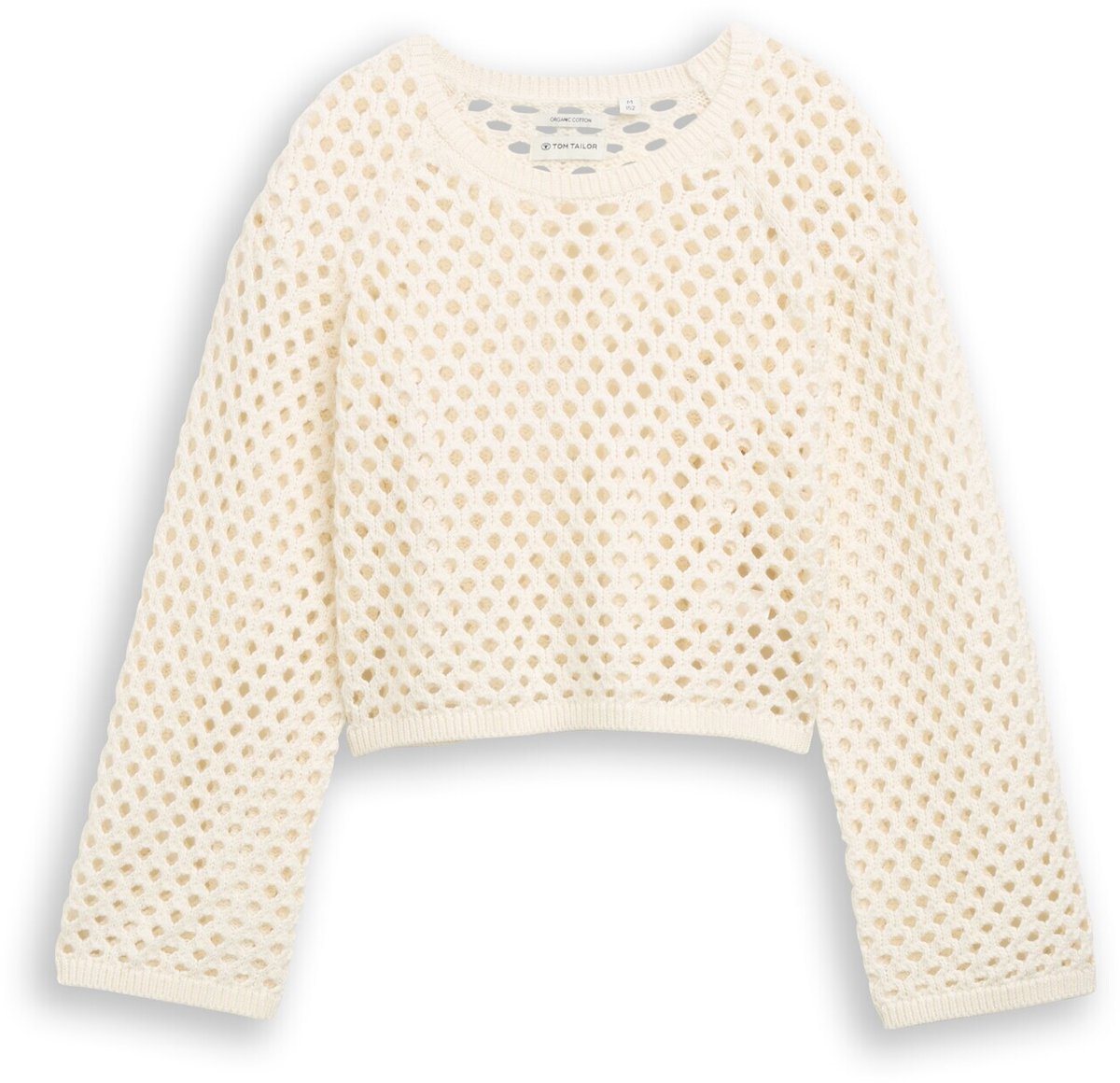 Tom Tailor - Korte gebreide trui met gaasmotief - Maat 176 - Gardenia White