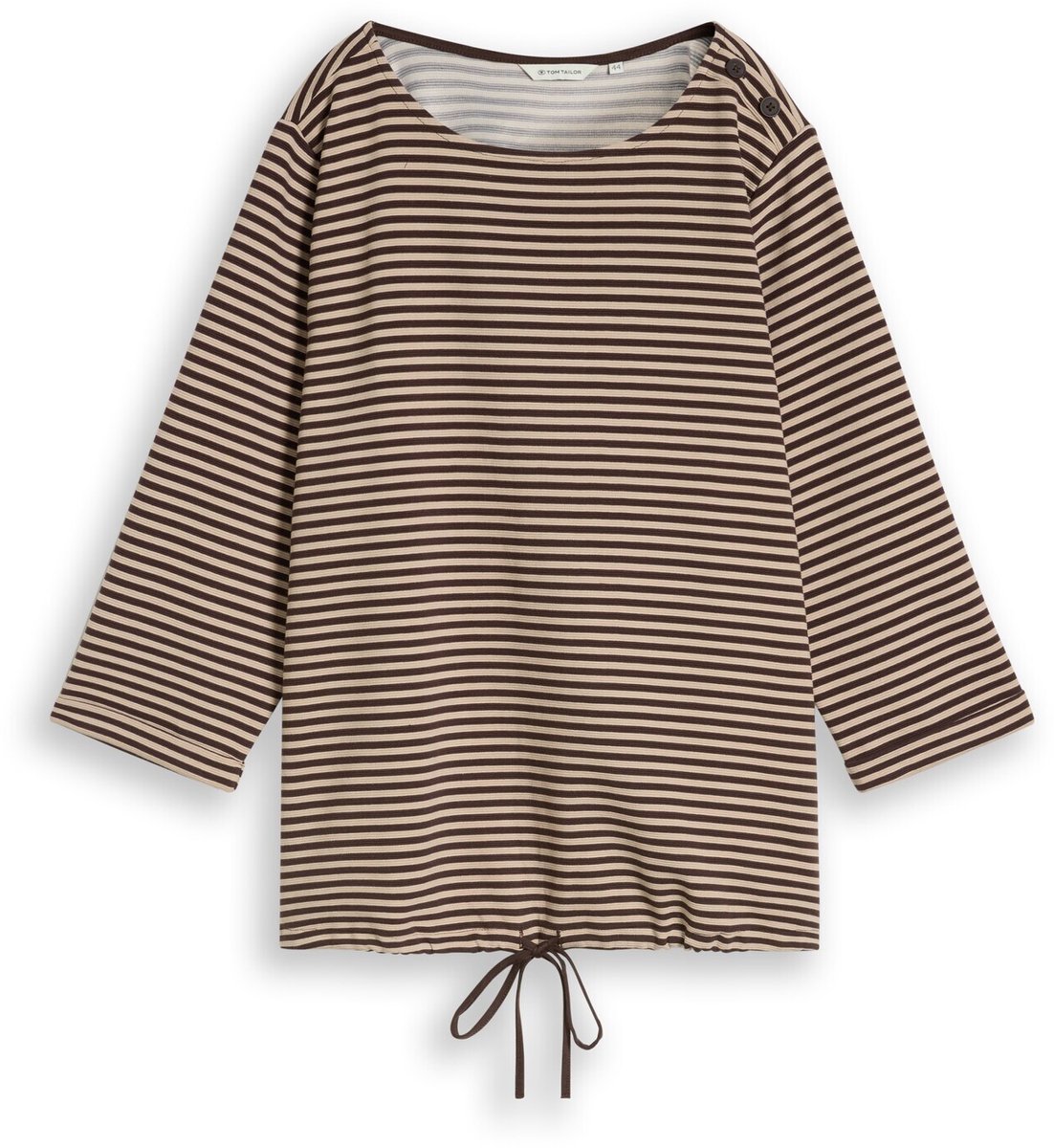 Tom Tailor - Plus Size - T-shirt met lange mouwen en knoopdetails - Maat 48 - dark brown beige stripe