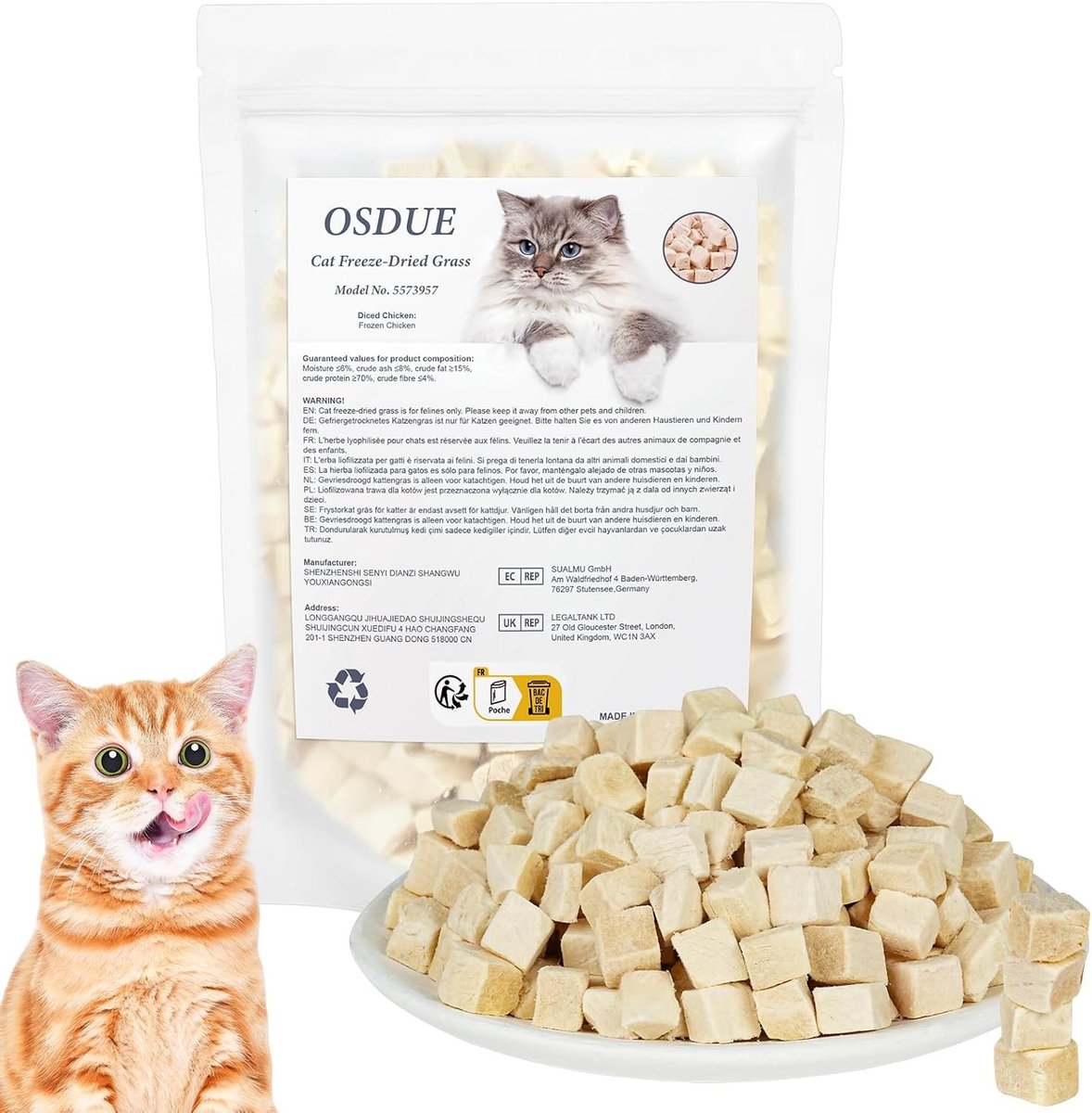 Natuurlijke Katten Snack met Bevroren Gedroogde Kip, Tandreiniging en Haarbalpreventie, 100g