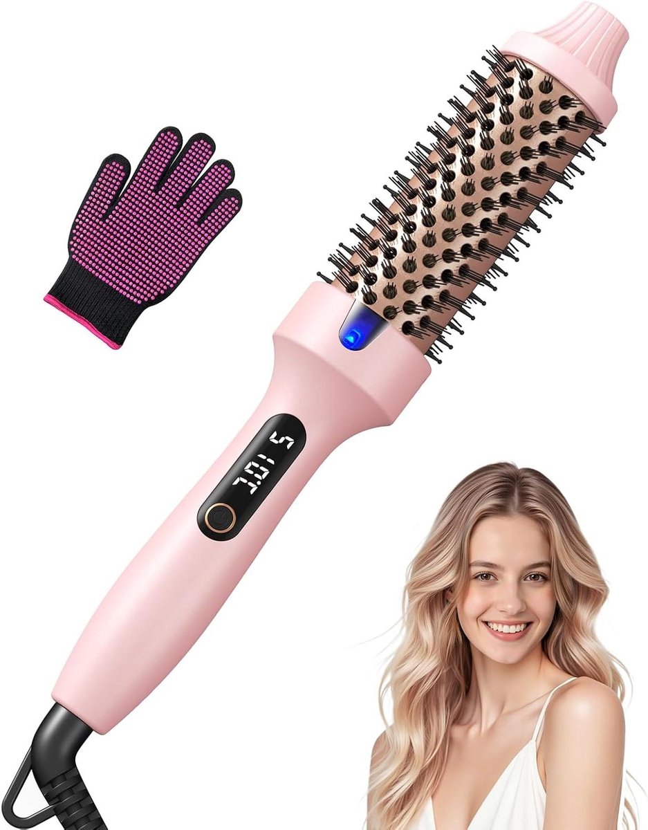 Ronde borstel - Haarstyler - Salonstijl thuis - 3-in-1 functie - 38 mm - Roze