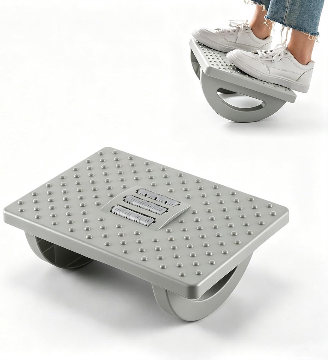 SnelShoppen - Voetsteun voor bureau met massagefunctie, antislip voetensteun voor thuiskantoor, verlichting van vermoeidheid in benen en knieën, grijs