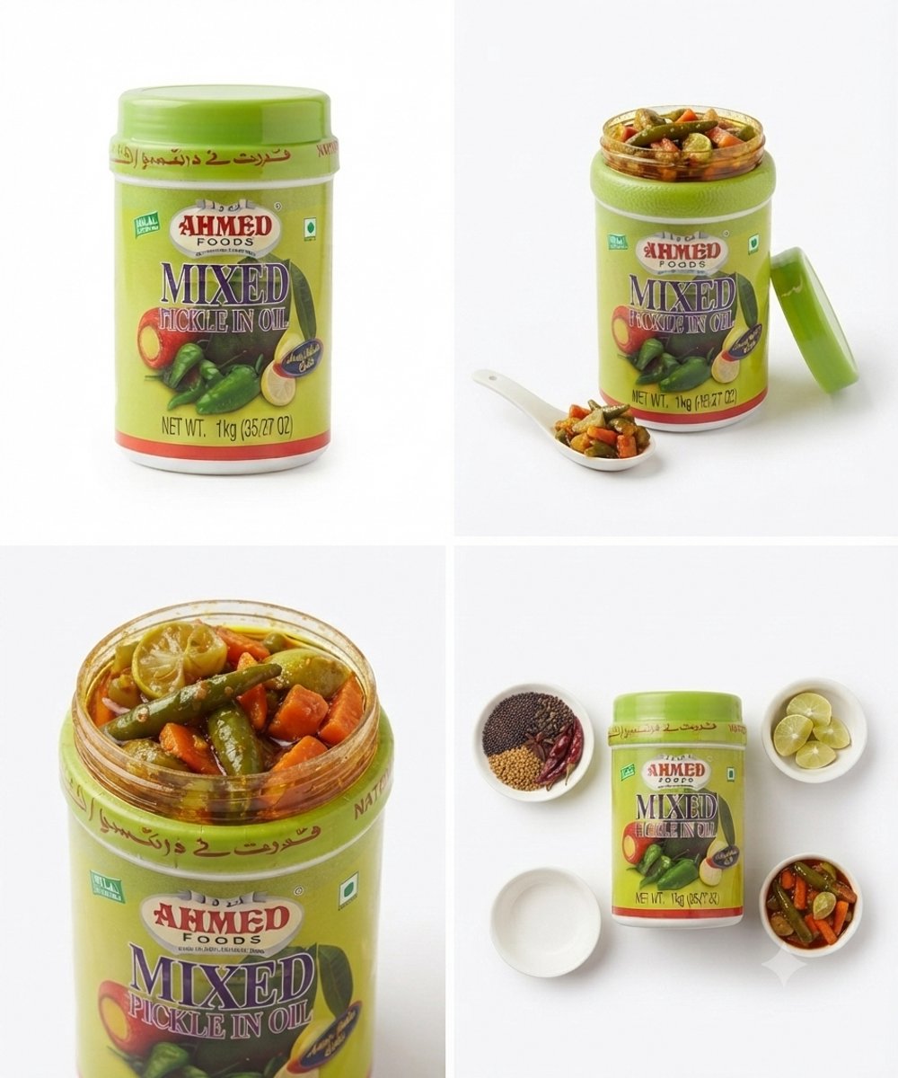 Ahmad Mixed Pickle 1 kg | Traditionele Mix van Mango, Wortel, Limoen & Chili | Ingelegd in Mosterdolie & Azijn | Perfect bij Rijst, Vlees & Groenten Met Kajal Sticker