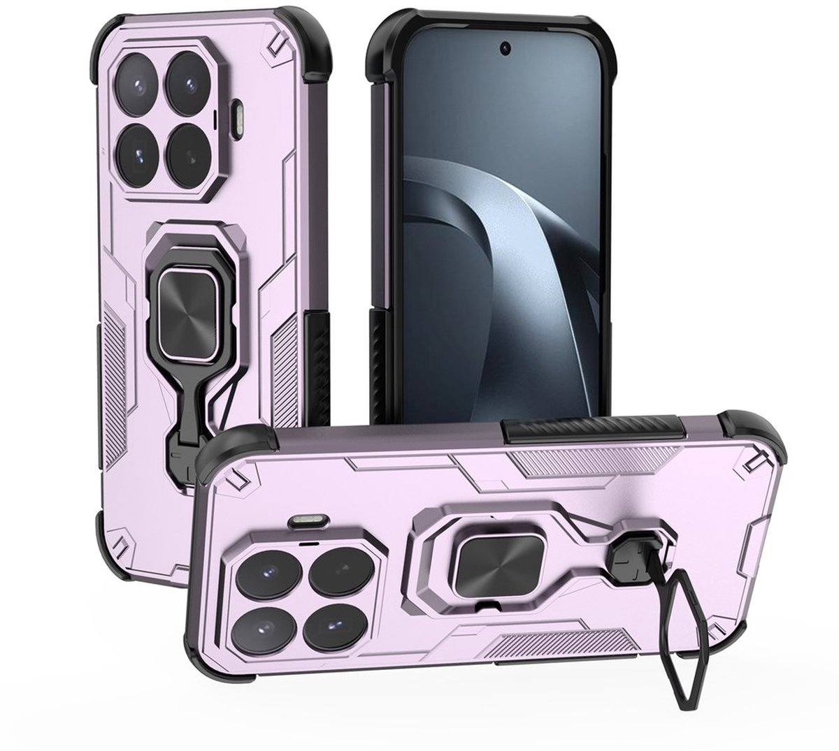 MobyDefend Hoesje - Geschikt voor Xiaomi 17T - Dubbelgelaagde Pantsercase Met Standaard - Roze
