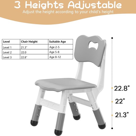 Triumpunpre - Kinderstoelen Set van 2 - In hoogte verstelbaar - Draagvermogen 82 kg - Voor thuis, kinderopvang of klaslokaal - Lichtgrijs — afbeelding 5