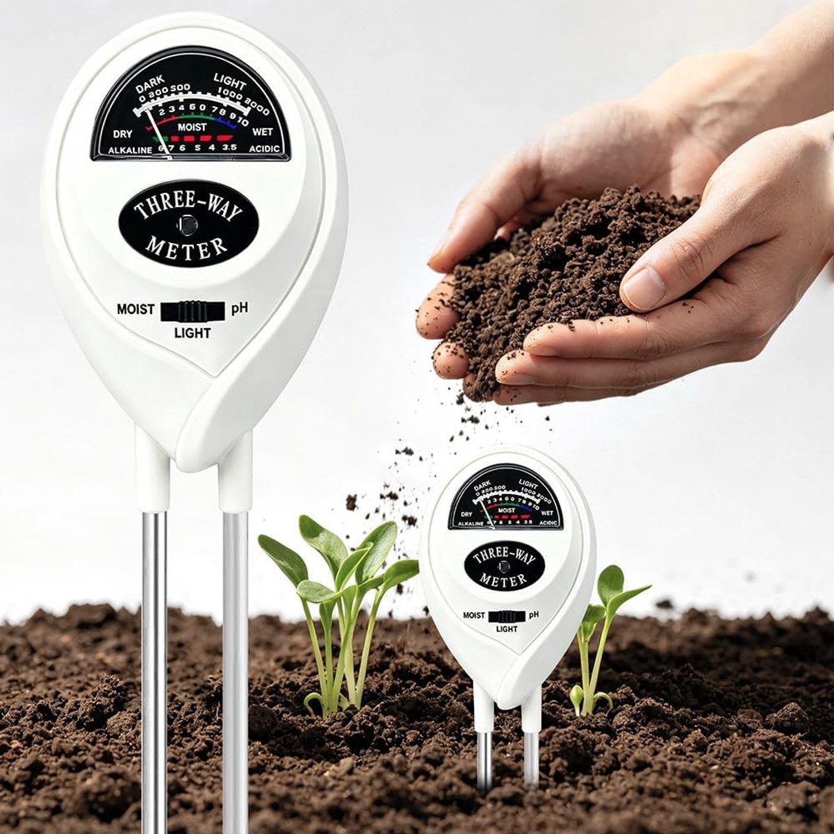 3-in-1 Bodemtester voor Planten, Vochtmeter en pH Meter voor Tuin en Landbouw, Bodemtest voor Vruchtbaarheid en Vochtigheid