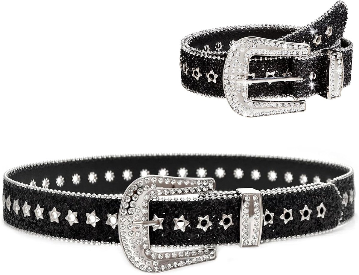 Glinsterende damesriem met strass en studs, ideaal voor jeans, broeken en jurken in punk-stijl
