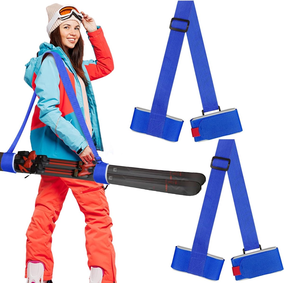 Adjustable ski straps and boot straps, ski pole and snowboard attachment for storing winter sports equipment - ShopVlot