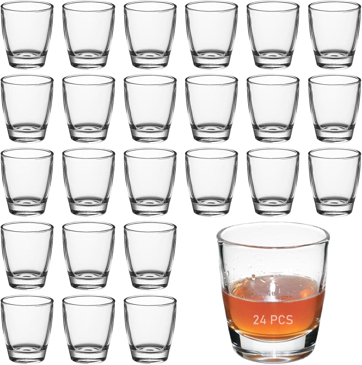 SnelShoppen - 24 Stuks Shotglazen 35ml - Liqueur Glazen - Vaatwasmachinebestendige Glazen met Zware Bodem - Perfect voor Feestdagen, Familie Bars en F