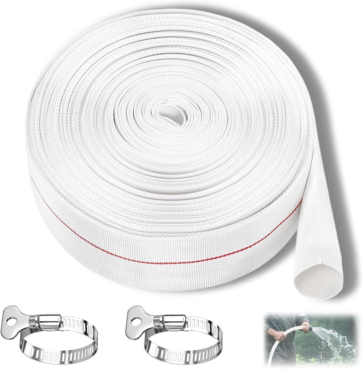 SnelShoppen - 10 m Tuinslang Set, Industriele Slang met 2 RVS Koppelingen, Platte Slang, Afvoerslang voor Dompelpompen en Tuinirrigatie, Whirlpools