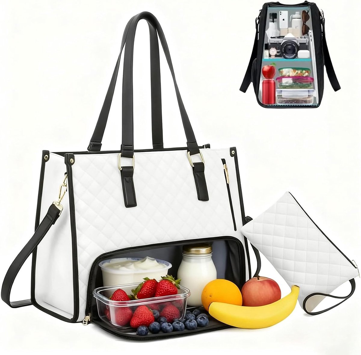 SnelShoppen - Vrouwen Lunch Tas, 2-in-1 Laptop Tas voor 15.6 Inch, Geïsoleerde Lunch Tas, Elegante Werktas met Laptop Compartment en Koel Compartment