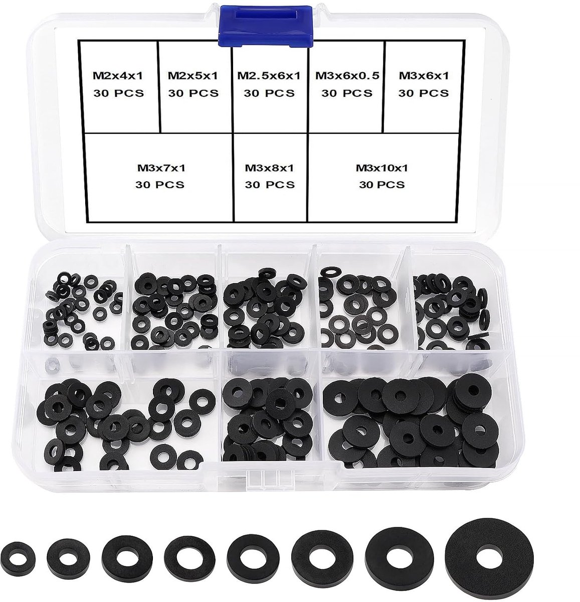 SnelShoppen - 240 Stuks M2 M2.5 M3 Assortiment Silicone Platte Ringen, Vibratie Dempend, voor Schroeven/Bouten/Taps/Tuinslangen/Pijpen, Zwart