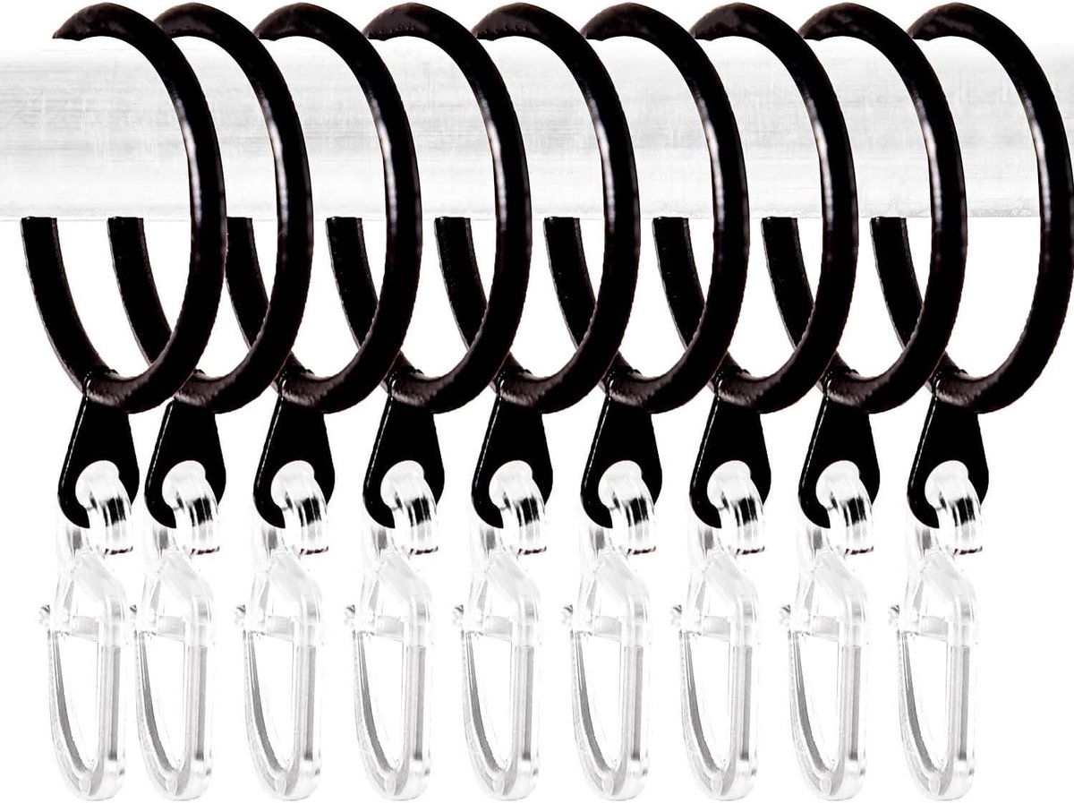 SnelShoppen - 20-delige Gordijnringen Set met 20 Plastic Gordijhaakjes voor Raam, Deur en Douchegordijn - 3.2cm Binnen diameter - Zwart