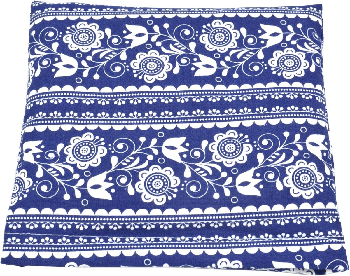 SnelShoppen - Kersenpitkussen Warmtekussen 100% Katoen, Blauwwit Folkloristisch Patroon, 25 x 23 cm, Natuurlijke Vulling, Handgemaakt, Ideaal voor Thu