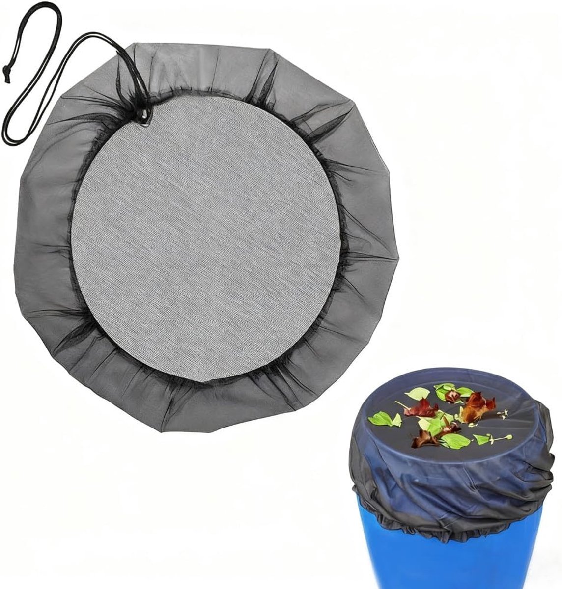 SnelShoppen - 2 Stuks Regenwater Tonnetjes Net Deksel, Verstelbaar Wateropslag Net, Bescherming Tegen Insecten en Bladeren, Diameter 77cm, Zwart, Voor