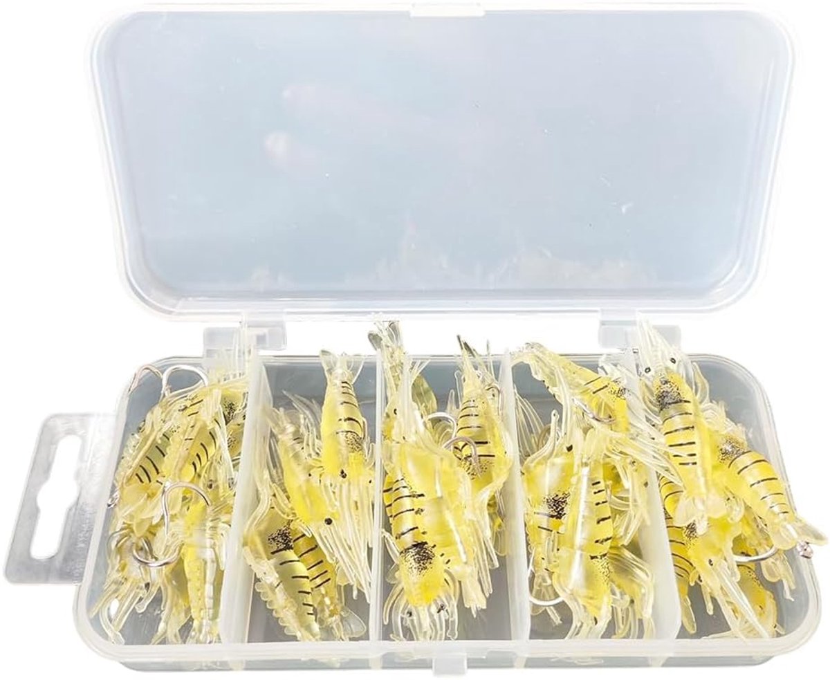 SnelShoppen - Soft Shrimp Aas 30 stuks PVC Kunstmatige Hengelaas Realistische Zachte Plastic Vissen met Haak voor Zoetwater en Zoutwater Snoek, Snoekb