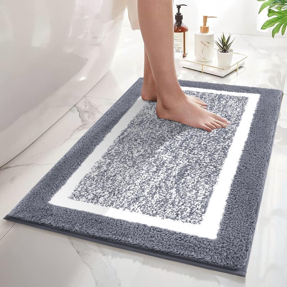 SnelShoppen - Luxe Badmat 60x90 cm, Antislip Microvezel, Zacht en Sneldrogend, Machinewasbaar, Geschikt voor Douche en Bad, Grijs