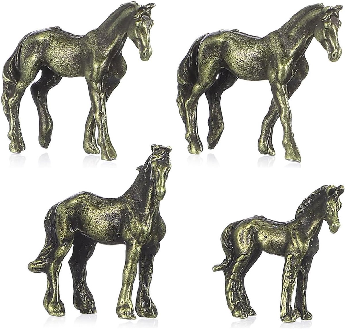 ULTECHNOVO 4 Piece Set Mini Brass Horse Figures Set Feng Shui Success Symbol Copper Alloy Durable Lucky Charm Chinese - ShopVlot