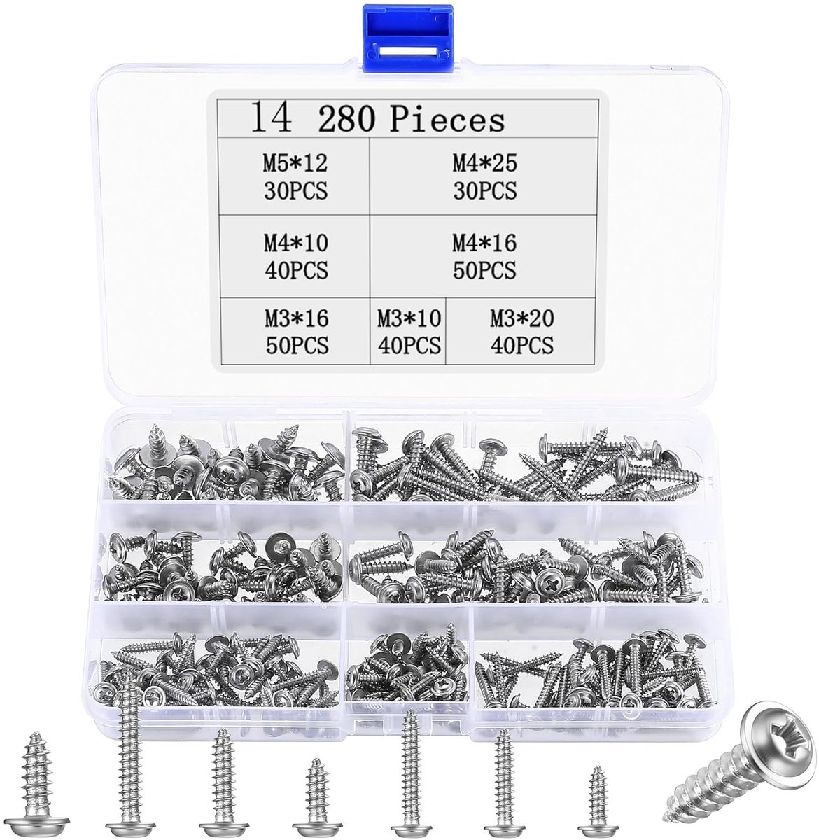 280 Pcs Plate Screws Assortment, 304 Stainless Steel Plate Screws, Self Tapping Screws, Flat Head Screws, Lens Head - ShopVlot