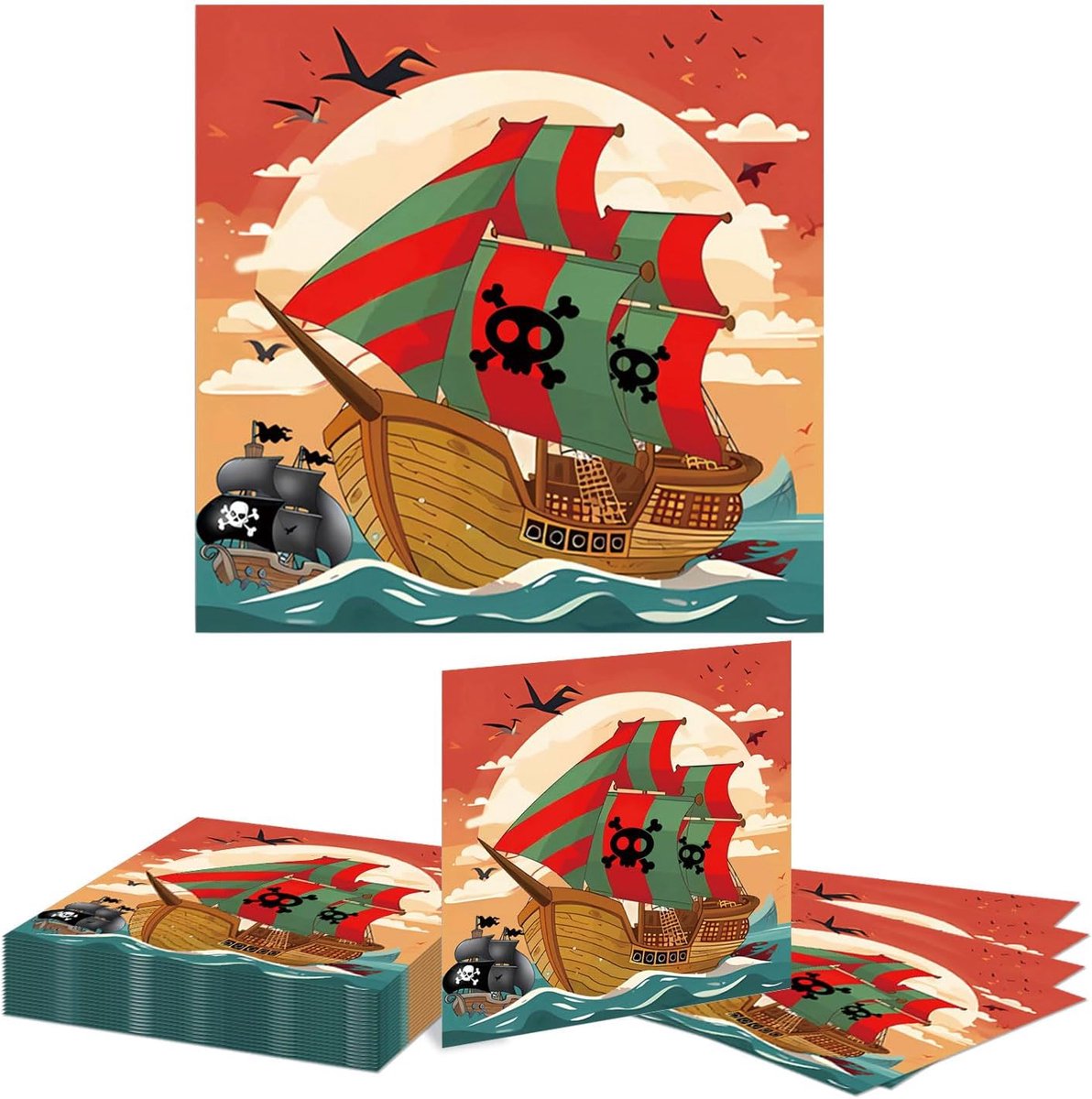 Piraten Servetten 20 Stuks - Vintage Reis Avontuur - Dubbelzijdig - Perfect voor Feestjes - ShopVlot