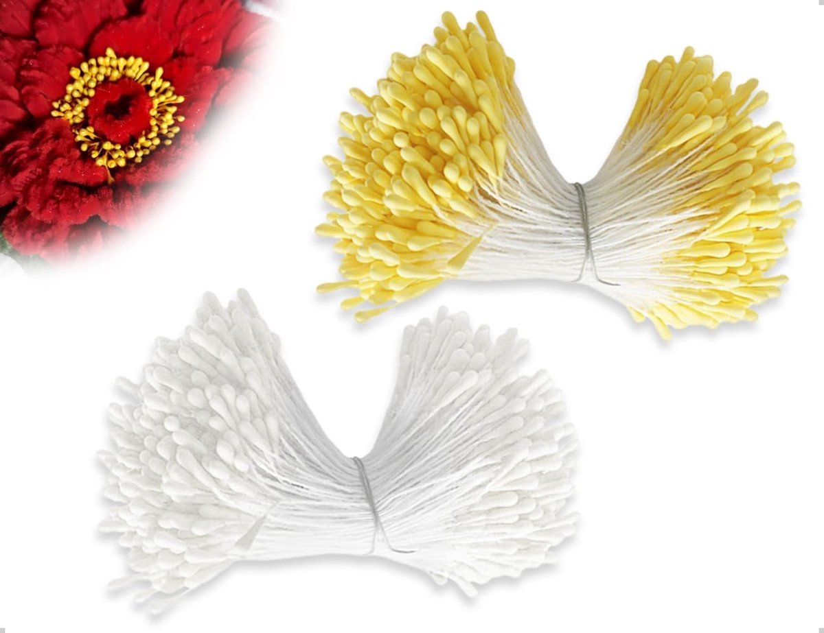 Pijpjes schoonmakers 760 stuks - Geel & wit - Kunstbloemen met parelkoppen - Perfect voor DIY knutselprojecten - SnelShoppen