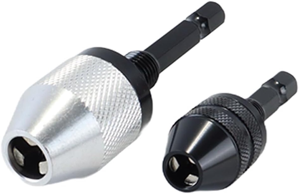 SnelShoppen - 2-pack Sleutelloze Boorkop - 1/4 Inch Zeskantschacht met Snelwisseladapter en Verlengstuk voor Schroevendraaier en Booradapter (0,3-6,5