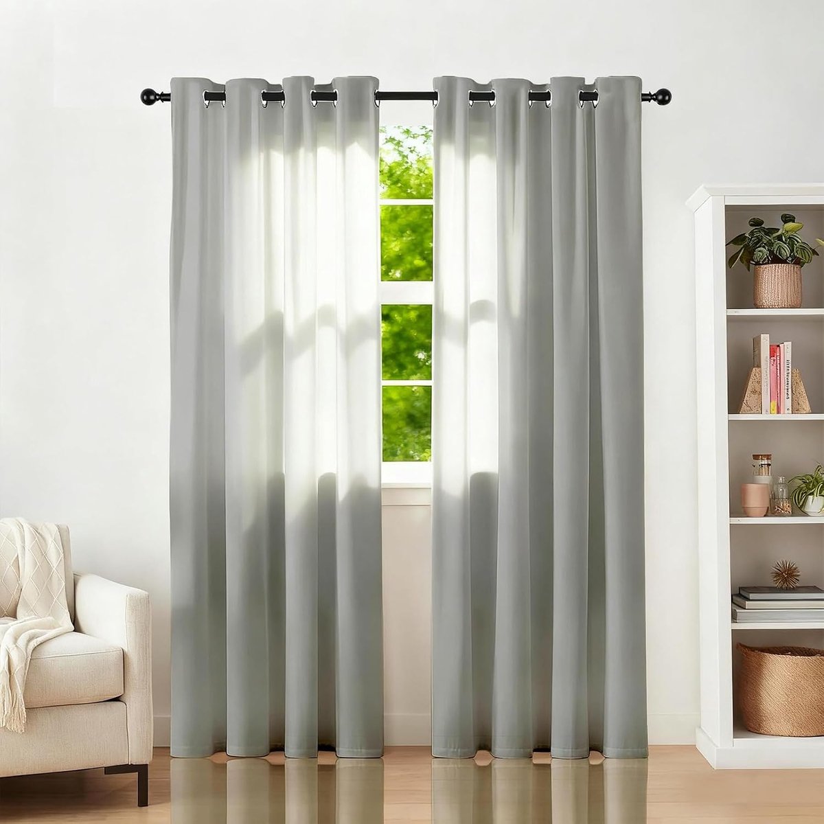 Thermal gordijnen 213 x 132 cm - grijs polyester - verduisterend - warmtebescherming voor woonkamer - ShopVlot