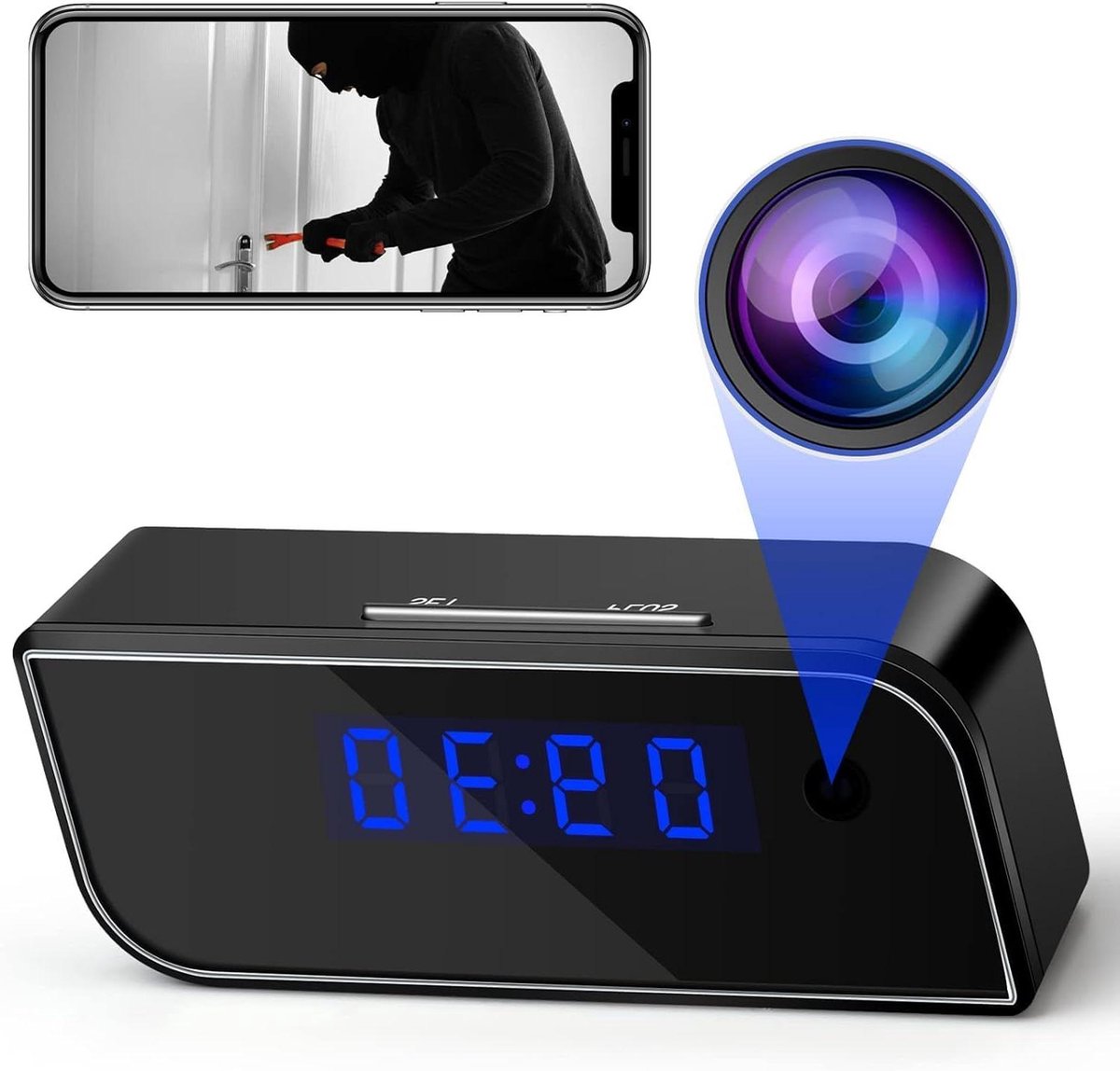 Wekker Spy Camera - Verborgen Camera - Huis Beveiliging - Nachtzicht Bewegingsdetectie - 10 x 5 x 4 cm - Zwart