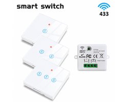 Draadloze Smart schakelaar wit glas. Geen inbouw nodig. Bedien 2 lampen vanaf 1 locatie zonder extra bedrading. Inclusief 2 ontvangers
