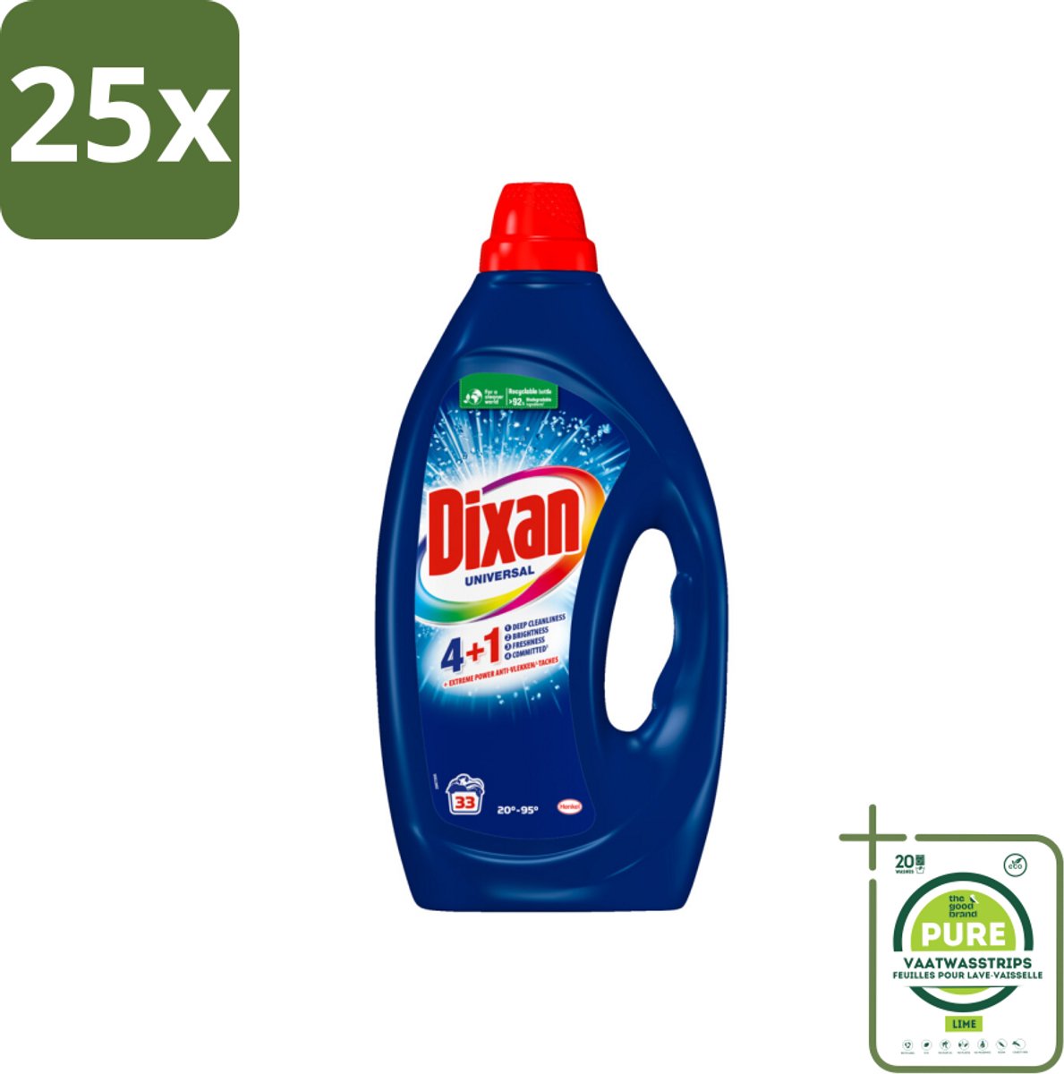25 x Dixan - Vloeibaar wasmiddel - Universeel - 33 wasbeurten - Grootverpakking - Dixan - Wasmiddel - Vloeibaar Wasmiddel - Waskracht - Vlekken Verwijderen
