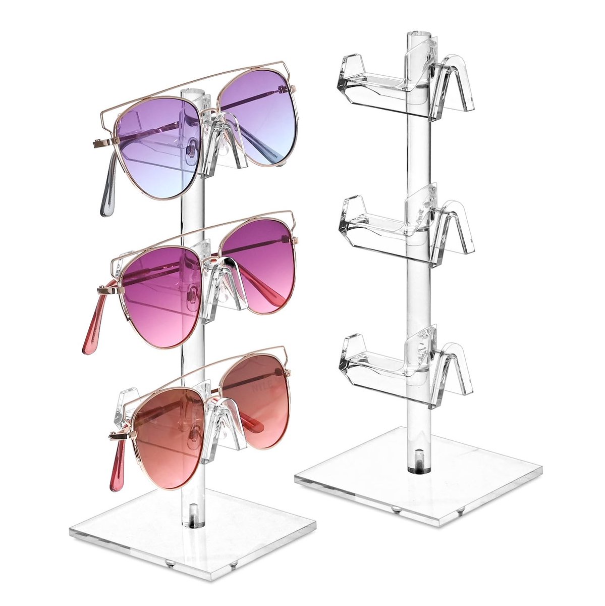 SnelShoppen - Set van 2 Acryl 3-Laags Brilmontuur, Displaystandaard voor Zonnebrillen, Zonnebrilrek en Brillenhouder, Transparant, Ideaal voor Thuis o