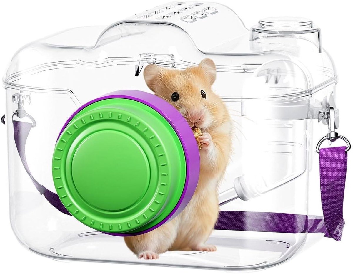 Draagtas Kleine Dieren - Reiskooi Hamster - Veilig Transport - Geïntegreerde Waterfles - 22x10x16cm - Enkel Attribuut
