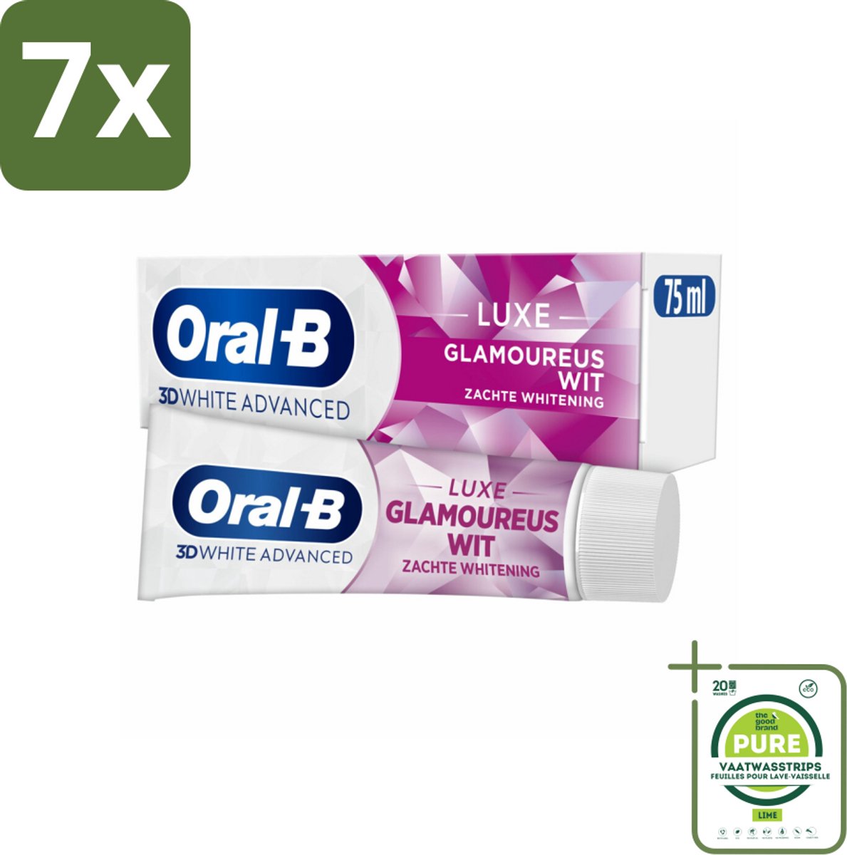 7 x Oral-B - 3D White Advanced – Tandpasta – Luxe – Glamorous White – 75 ml - Grootverpakking - Tandpasta - Witte Tandpasta - Glimlach - Verkleuring - Vlekken