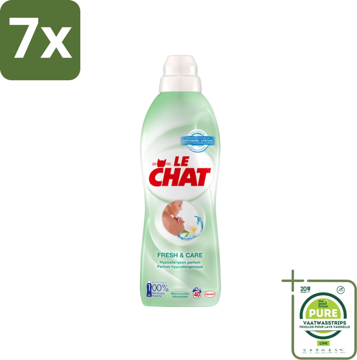7 x Le Chat – Wasverzachter – Fresh & Care – 880 ml - Grootverpakking - Wasverzachter - Frisheid - Zachte Was - Antistatisch - Textiel Verzorging