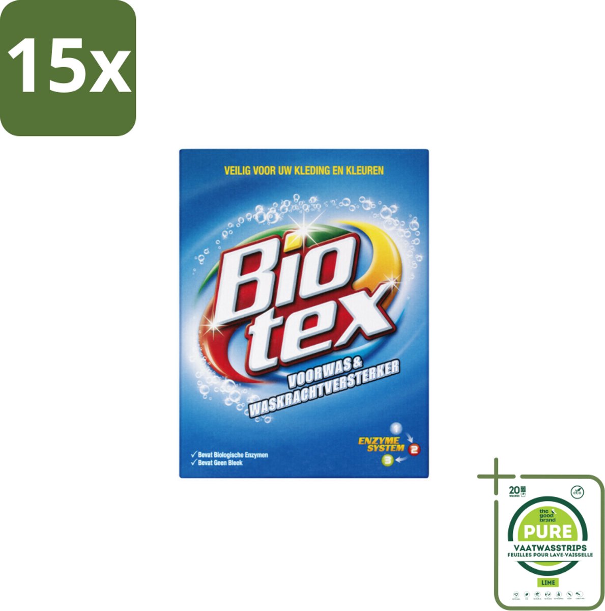 15 x Biotex – Waspoeder - Voorwas & Vlekverwijderaar – Actieve biologische enzymen – 720 g - Grootverpakking - Waspoeder Voorwas - Vlekverwijderaar - Enzymatische Vlekverwijdering - Waspoeder Inweek - Waspoeder Voor Kleding