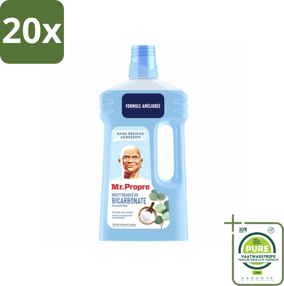 20 x Mr. Propre – Allesreiniger – Bicarbonaat & Eucalyptus – 1000 ml - Grootverpakking - Allesreiniger - Bicarbonaat - Eucalyptus - Reinigen - Vuil Verwijderen