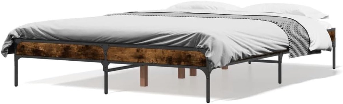 Bedframe Hout Metaal - Eenpersoonsbed Frame - Comfortabel Slapen - Robuust Hout Multiplex - 120 x 200 cm - Bruin