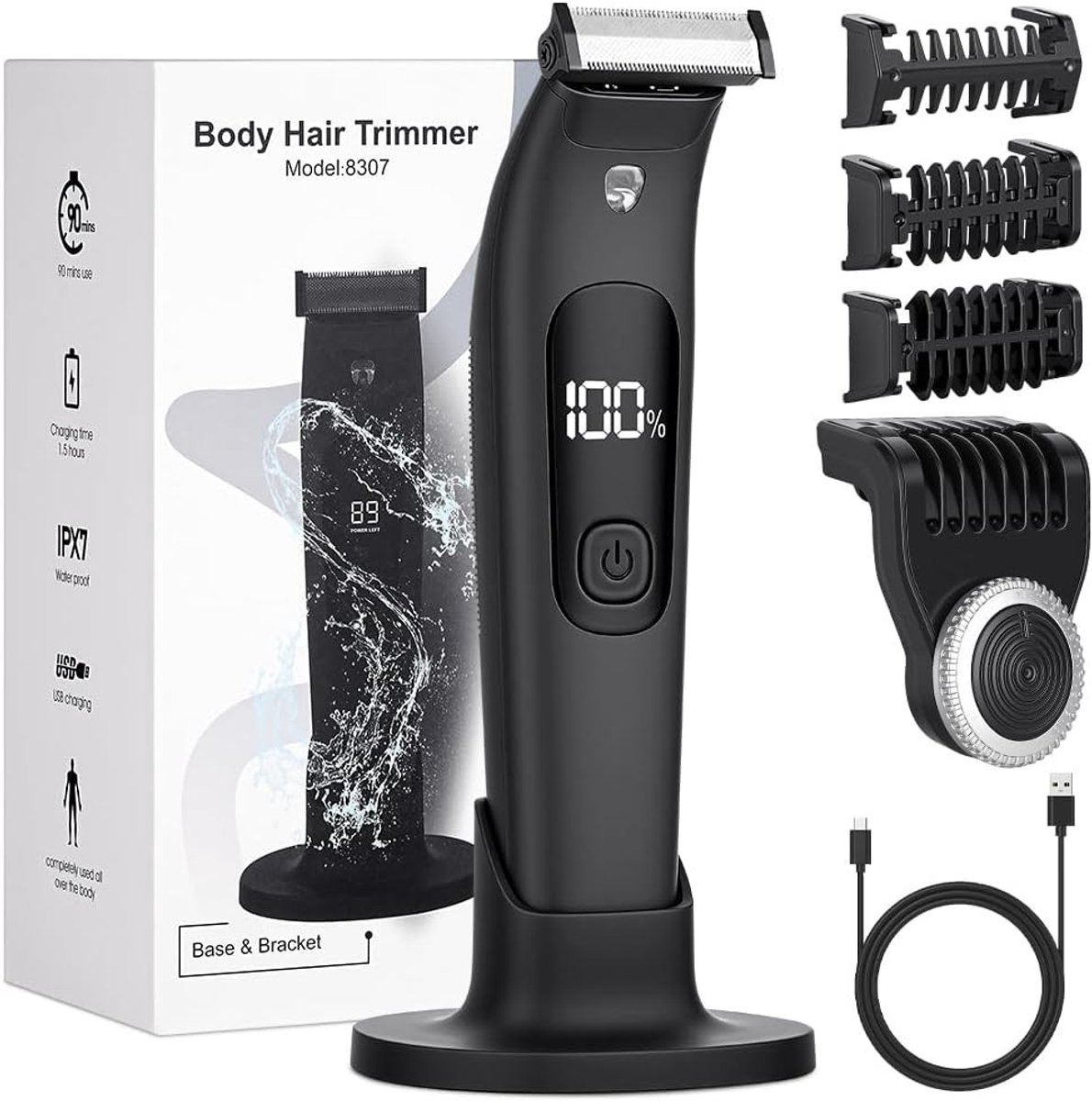 SnelShoppen - Elektrische Mannen Scheerapparaat USB-C Oplaadbaar LED Display Lichaamsscheermachine voor Mannen IPX7 Droog en Nat Scheerapparaat voor G