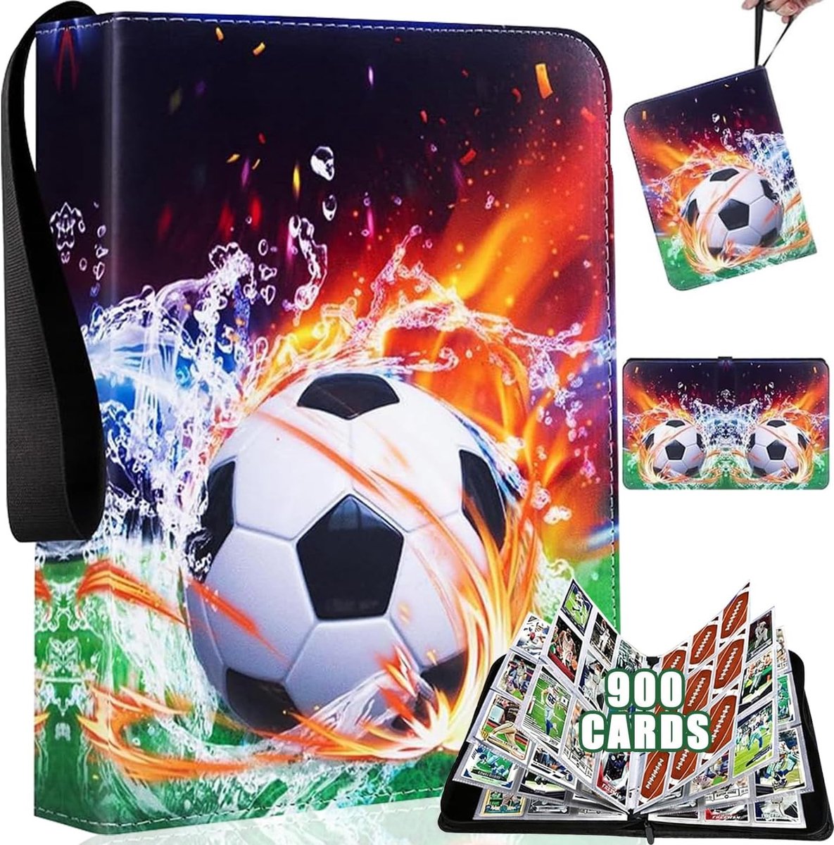 Voetbalkaarten verzamelalbum - Groen - 900 kaarten - Waterdicht PU-leer met Ritssluiting - Voor Kinderen en Verzamelaar