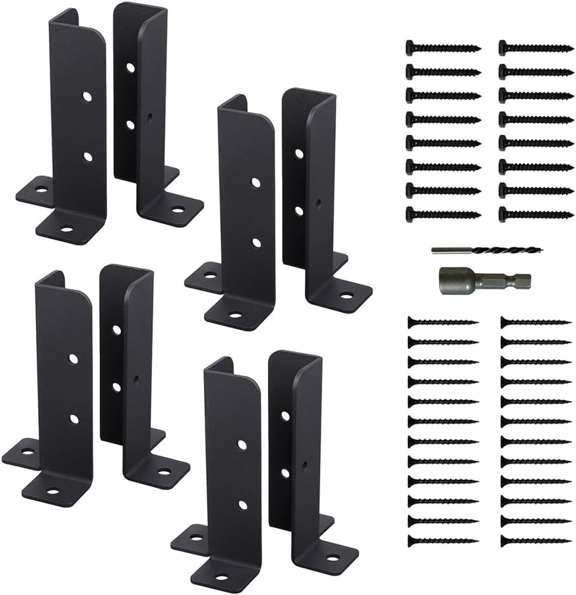 SnelShoppen - Deck Post Anchor Base Beugels, Dikke Stalen Steunplaten, Zwart Poedergecoat, Voor Pergola, Hekken en Brievenbussen (Set van 8)