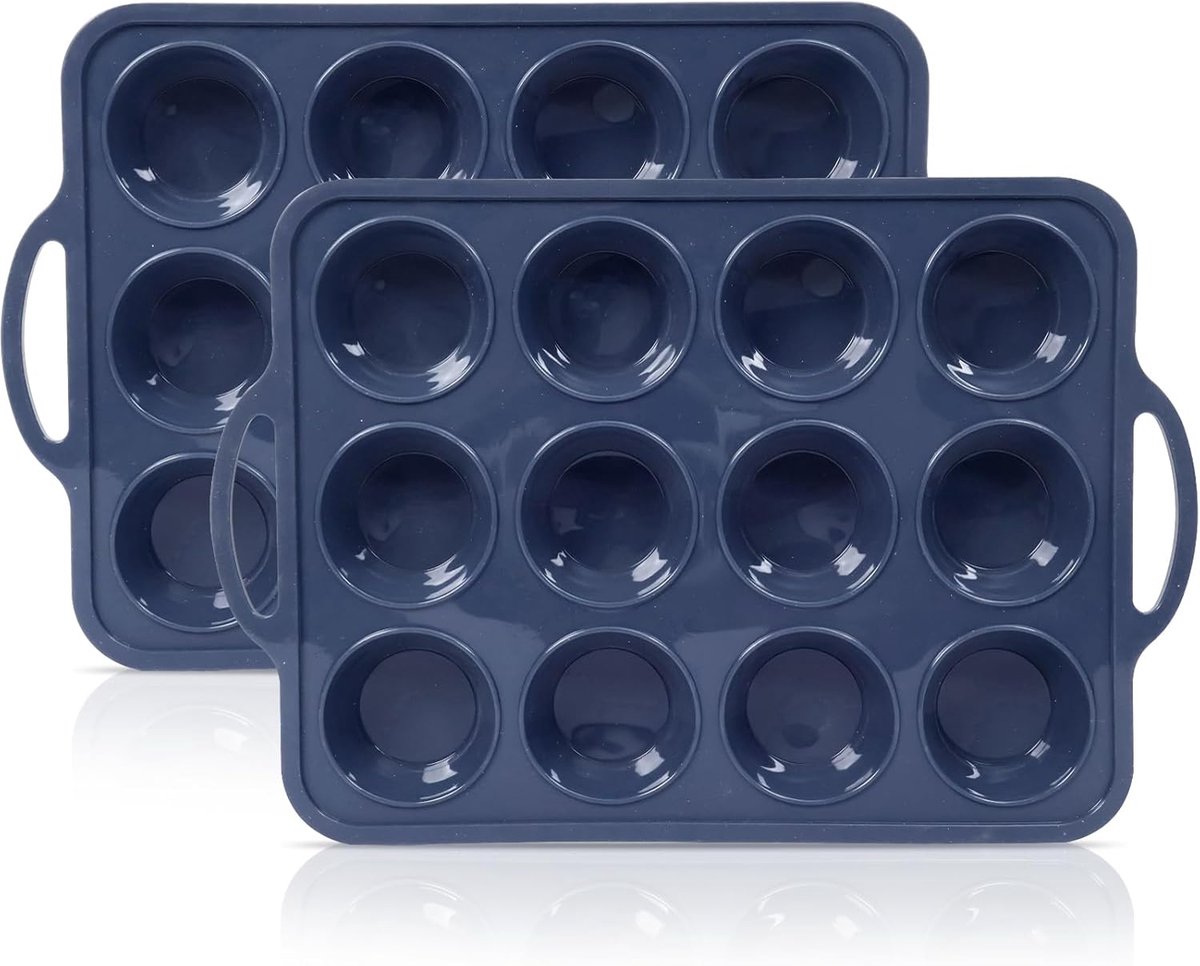 SUPER KITCHEN 2 Pcs 12 Cups Normal Size Silicone Muffin Containers with Metal Frame, Silicone Cupcake Tray with - ShopVlot