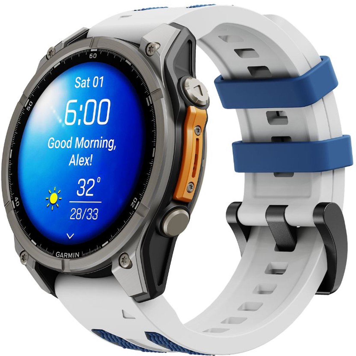 Cubenest Premium sporthorlogeband 22 mm Wit/Blauw - geschikt voor Garmin smartwatch