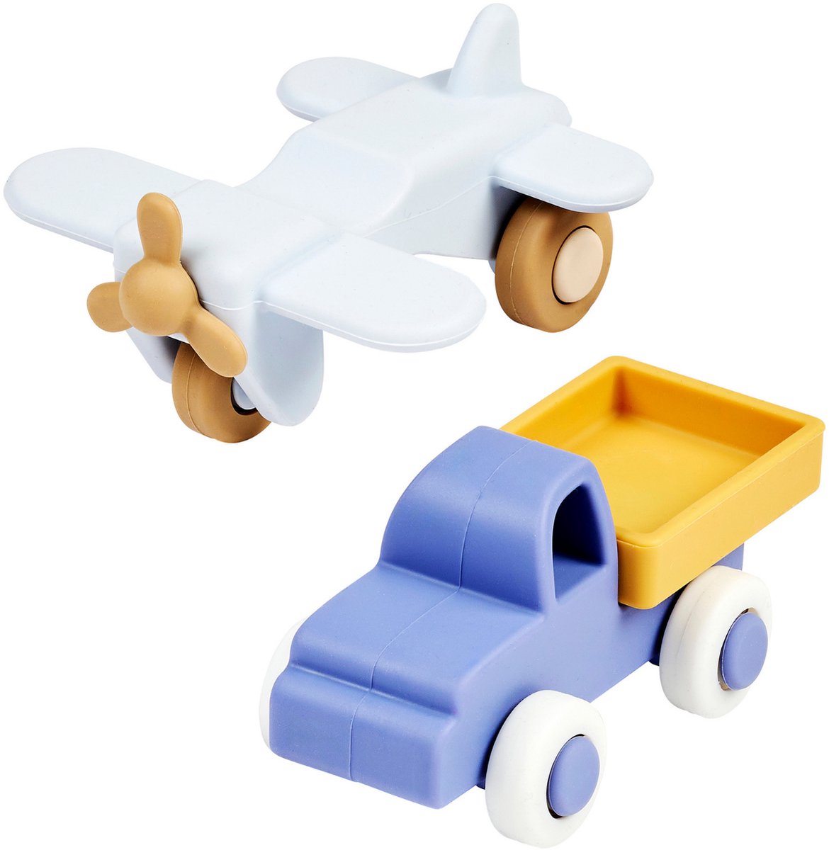 Nattou Silicone Vrachtwagen en Vliegtuig Baby - BPA-vrij - Baby Speelgoed - 11 cm - Blauw