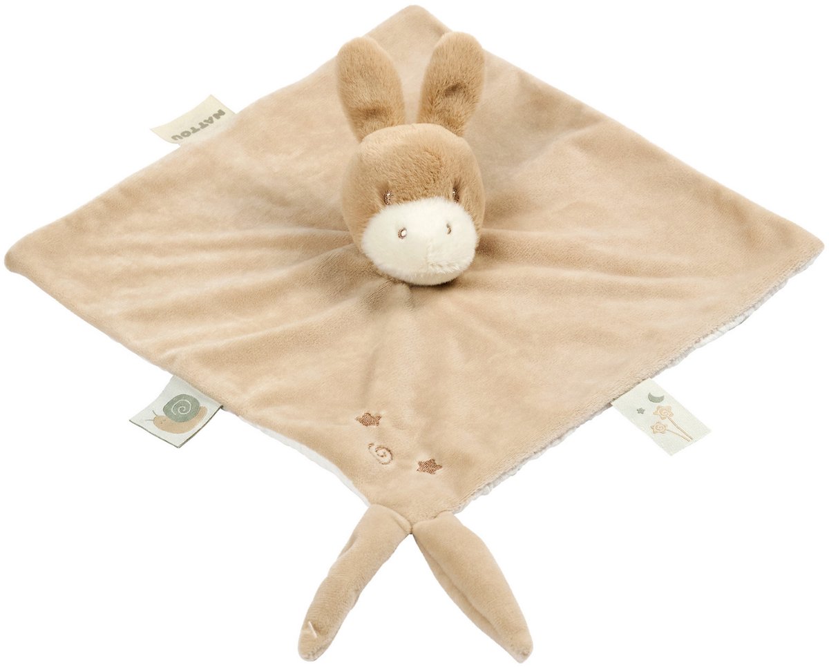 Nattou LouLou Baby Knuffeldoekje - Doudou Ezel - Baby Cadeau - 28 x 28 cm - Licht Karamel