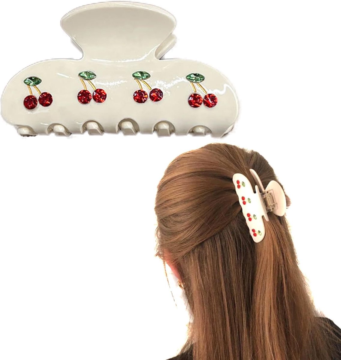 SnelShoppen - 1 Stuk Kersen Haar Klemclip, Acrylaat Kersen Haarclips, Kersen Strass Haarclip, Rode Kersen Acrylaat Haarclips, Antislip Kersen Haar Kle