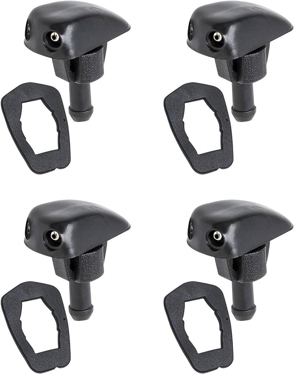 SnelShoppen - Pack van 4 Ruitenwissers, Water Jetsproeiers, Plastic Ruitenwasser, Universele Auto Wisser Spray Nozzle, Inclusief 4 Seals, Zwart