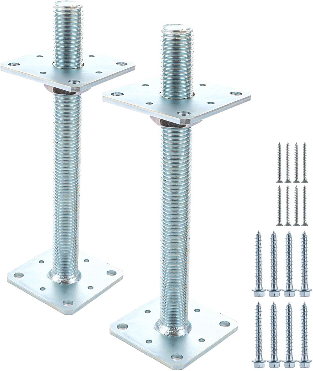 Pack of 2 Post Supports, Galvanised, 80mm x 80mm x 250mm Post Support, Height Adjustable, Support Leg Floor Base for - ShopVlot